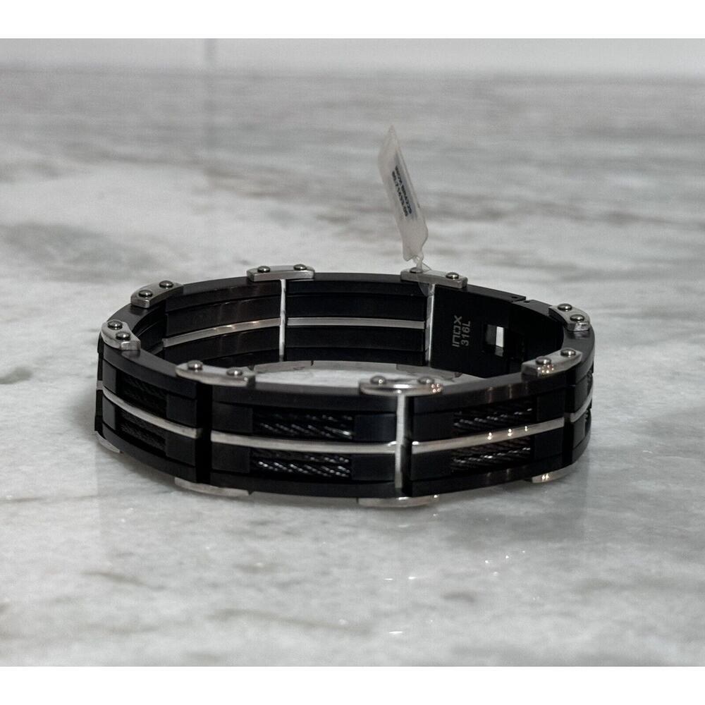 NWT Stainless Steel INOX Men’s Heavy Black Tungsten Bracelet 9in